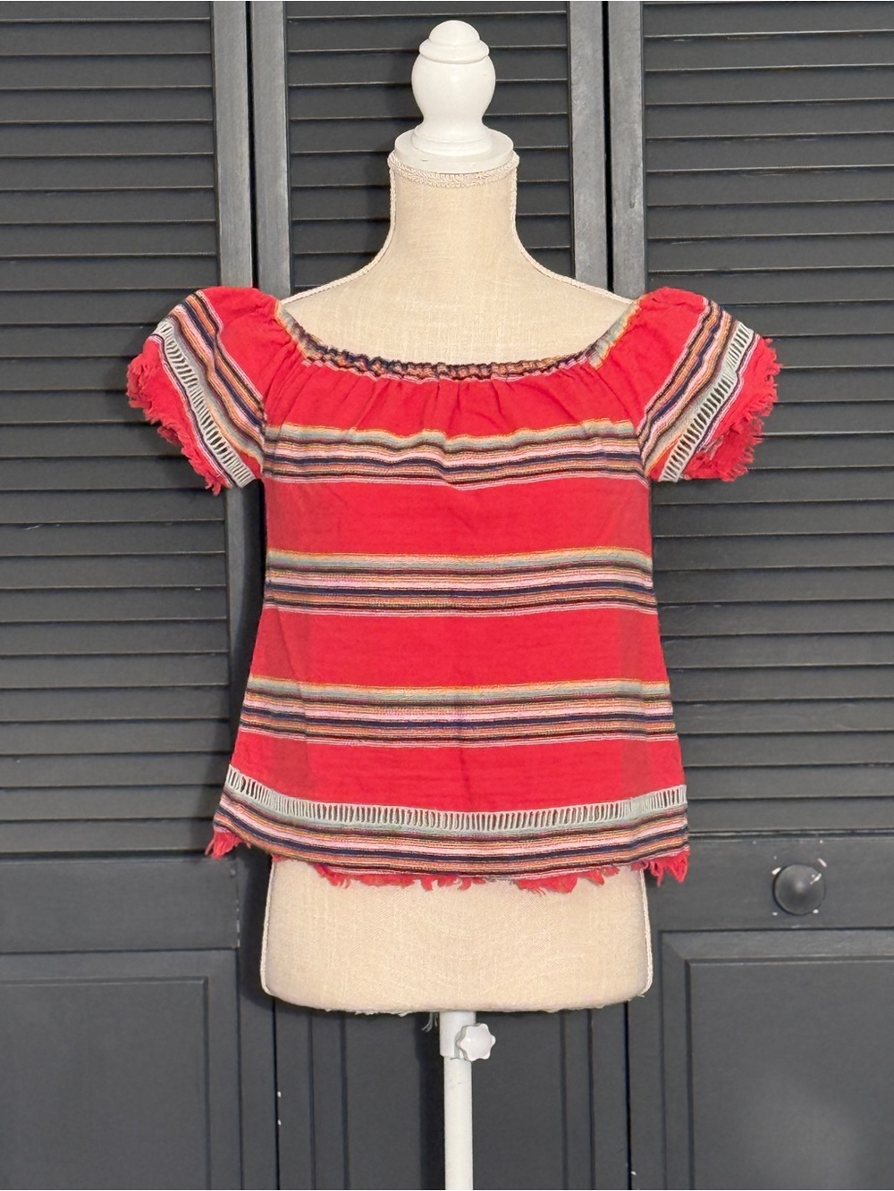 dRA Los Angeles Southwestern Striped Off the Shoulder Fringe Top S Cotton
